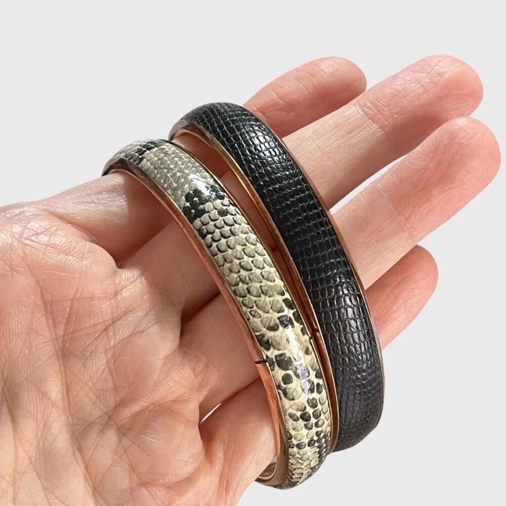 VTG Copper Bracelet Bangle Set Stackable Snakeskin Print Textured Hippie Boho